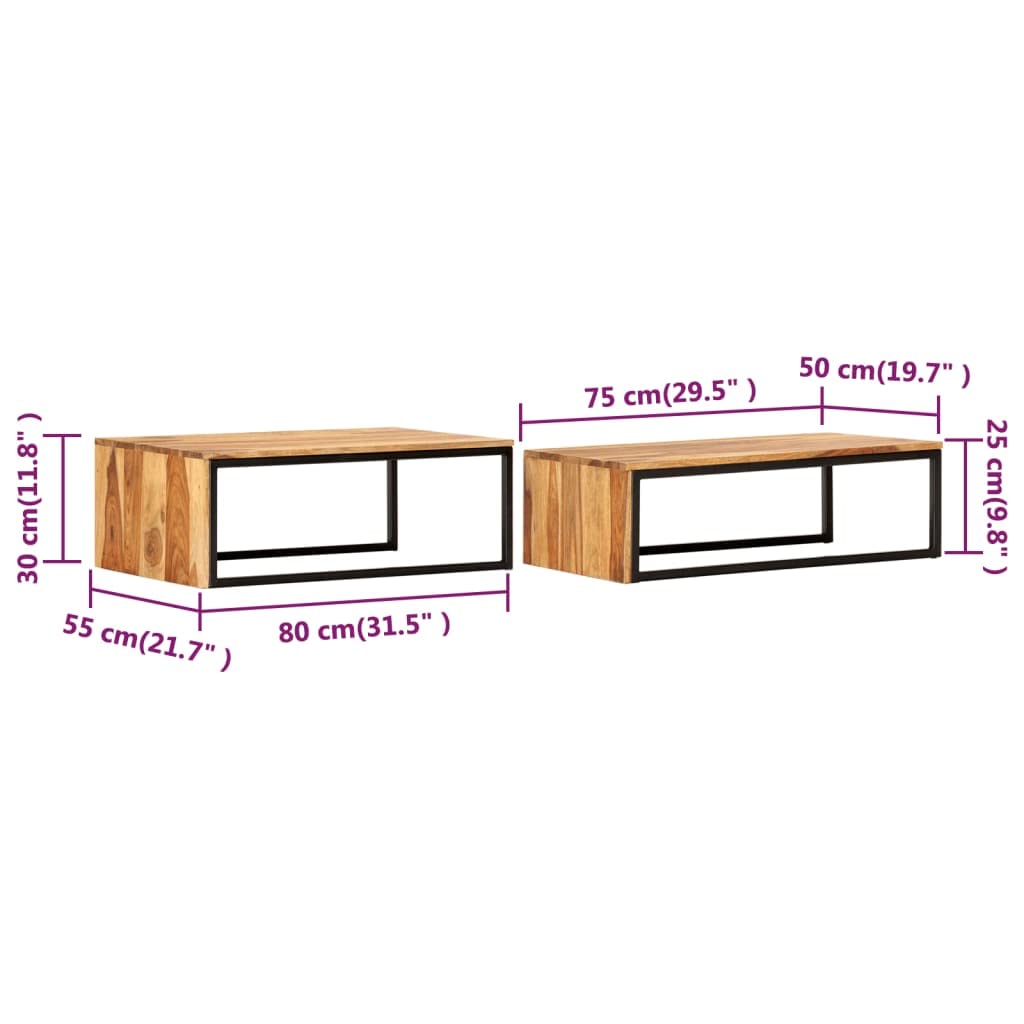 Brown Set of 2 Solid Sheesham Wood Rectangular Nesting Coffee Table Y6602