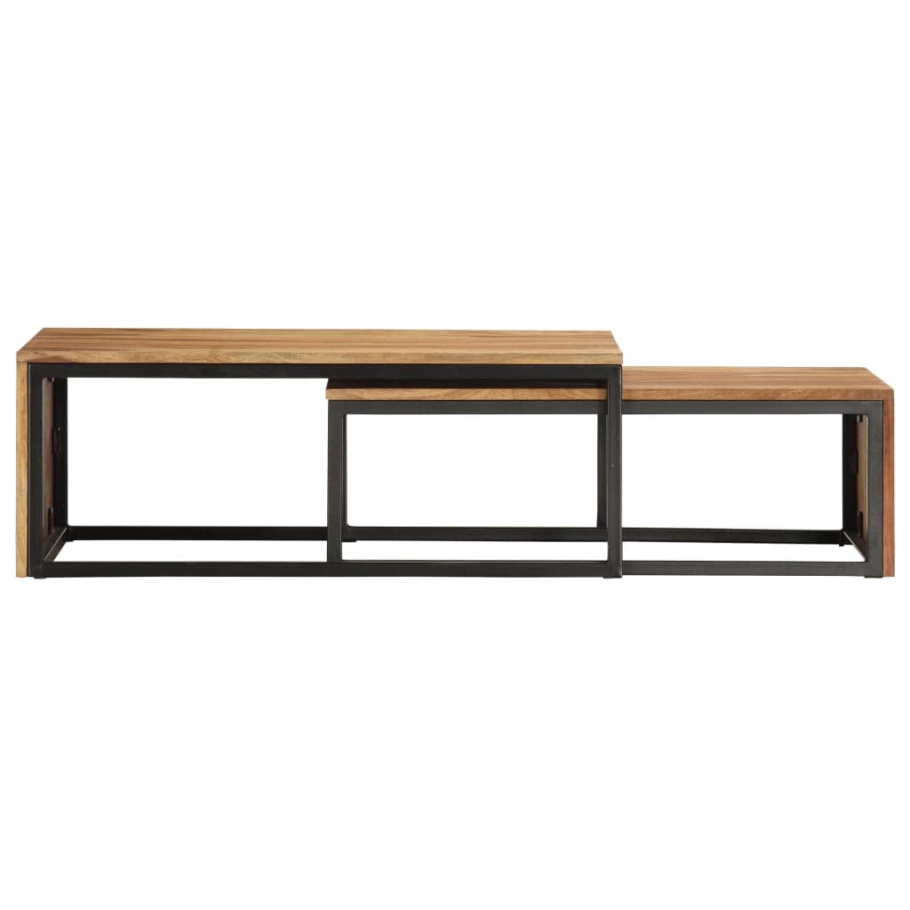 Brown Set of 2 Solid Sheesham Wood Rectangular Nesting Coffee Table Y6602