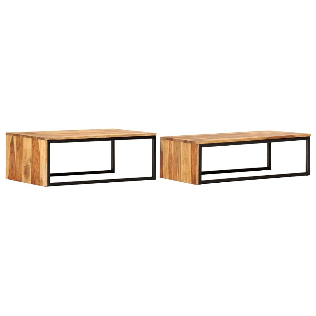 Brown Set of 2 Solid Sheesham Wood Rectangular Nesting Coffee Table Y6602