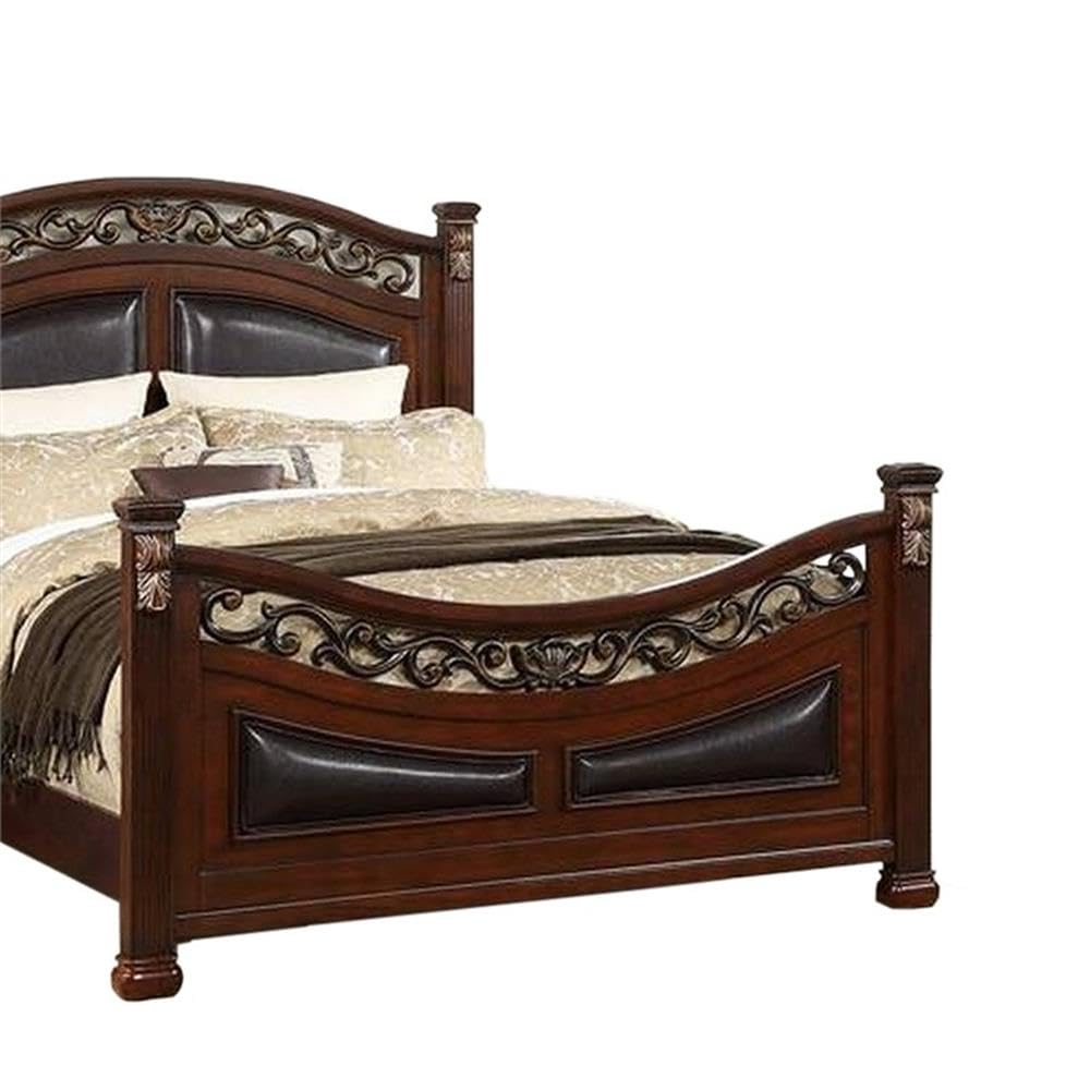 California King Wood Bed with Faux Leather Arched Headboard D61834