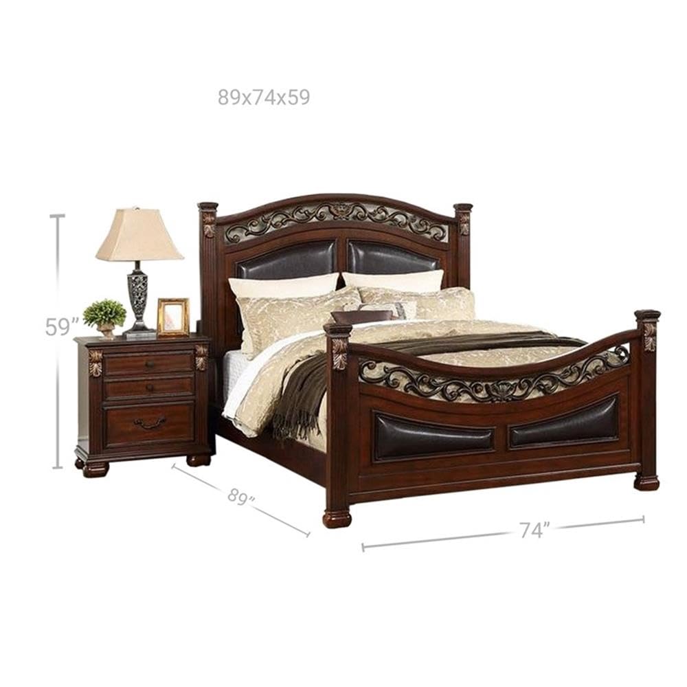 California King Wood Bed with Faux Leather Arched Headboard D61834