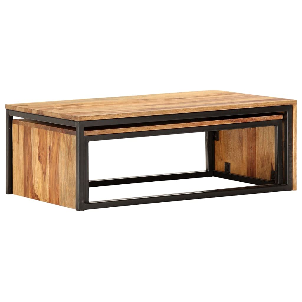 Brown Set of 2 Solid Sheesham Wood Rectangular Nesting Coffee Table Y6602