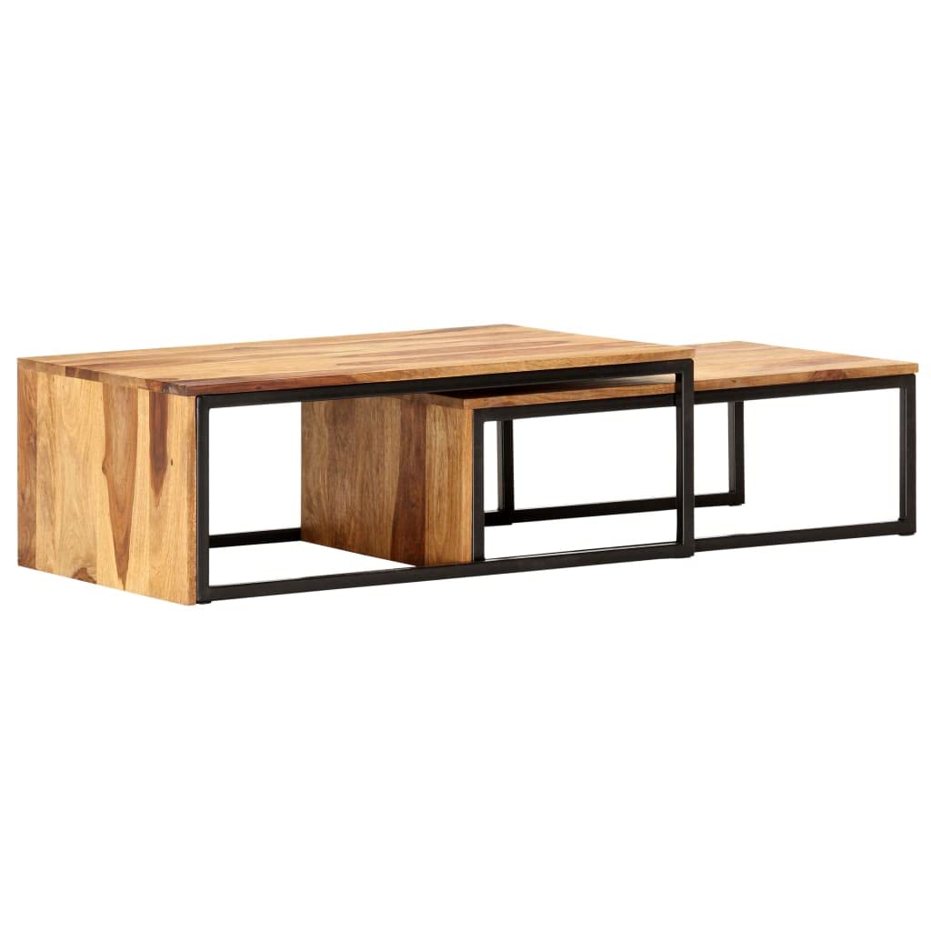 Brown Set of 2 Solid Sheesham Wood Rectangular Nesting Coffee Table Y6602