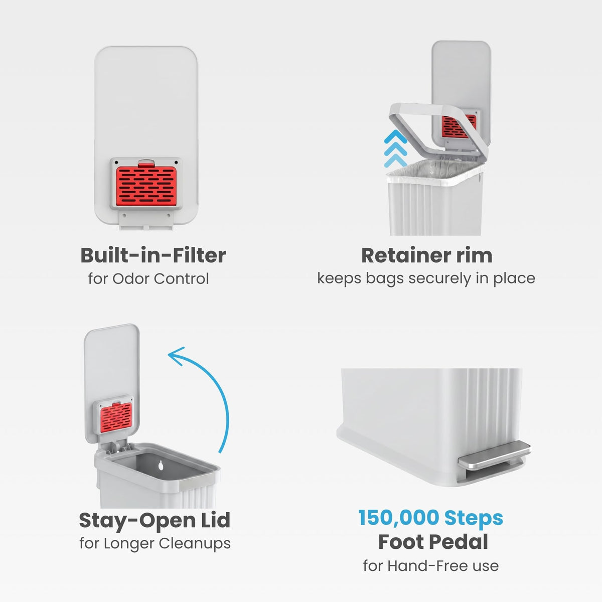 50 L Slim Step Pedal Kitchen Trash Can with Odor Filter A667