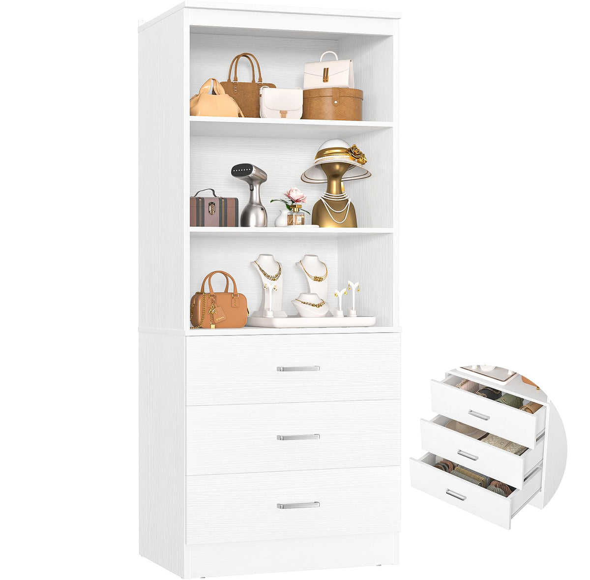 23.6" White Closet Drawers System with 3 Drawers D286705