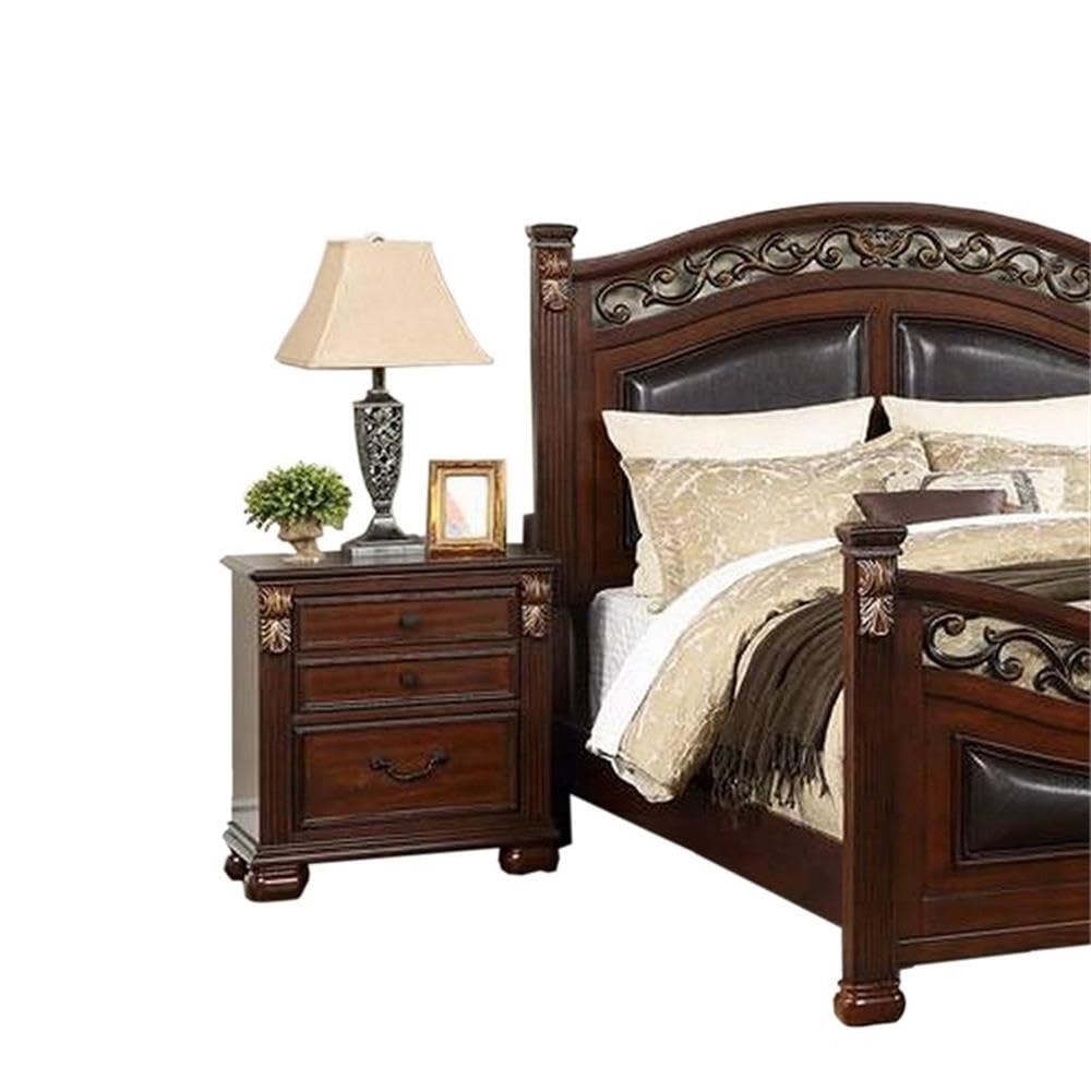 California King Wood Bed with Faux Leather Arched Headboard D61834