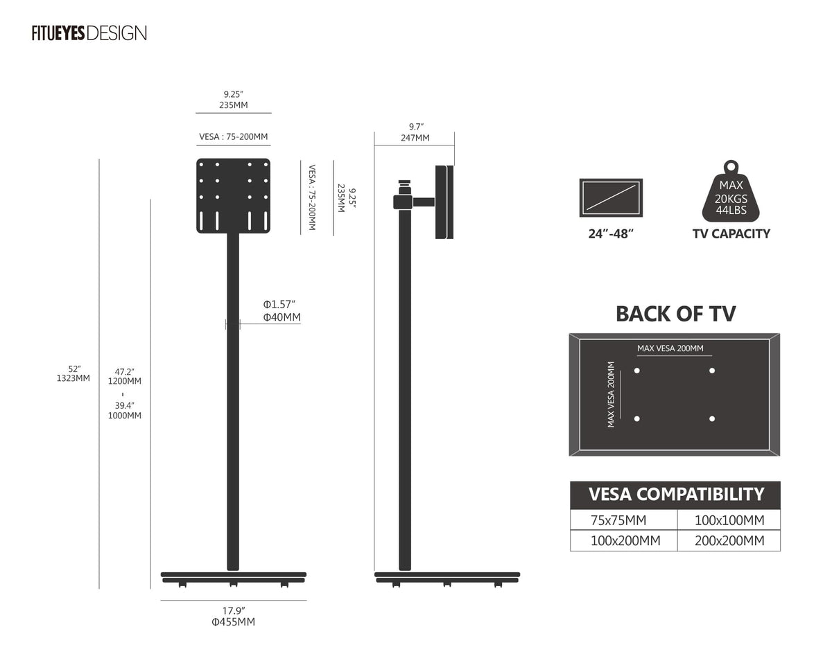 Rolling TV Stand for 24-48 Inch B8632