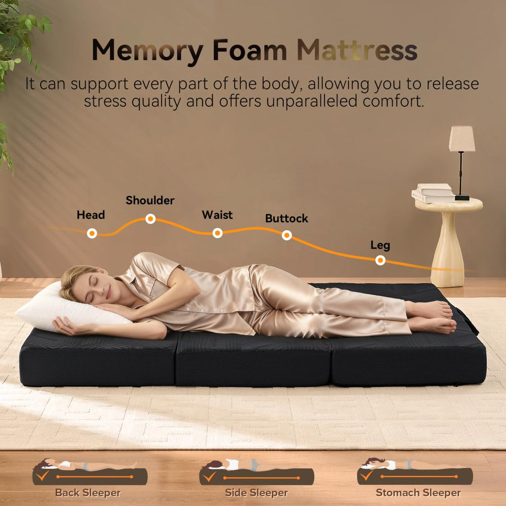 6 Inch Memory Foam Tri-Fold Twin Mattress with Washable Cover F435731