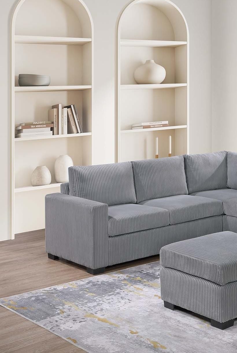 Light Gray 4pc Corduroy Sectional Sofa Set U158569