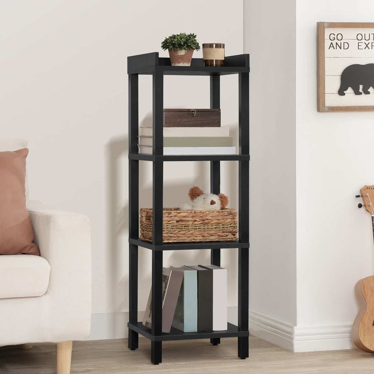 Black 4-Tier Wooden Bookcase Q4794