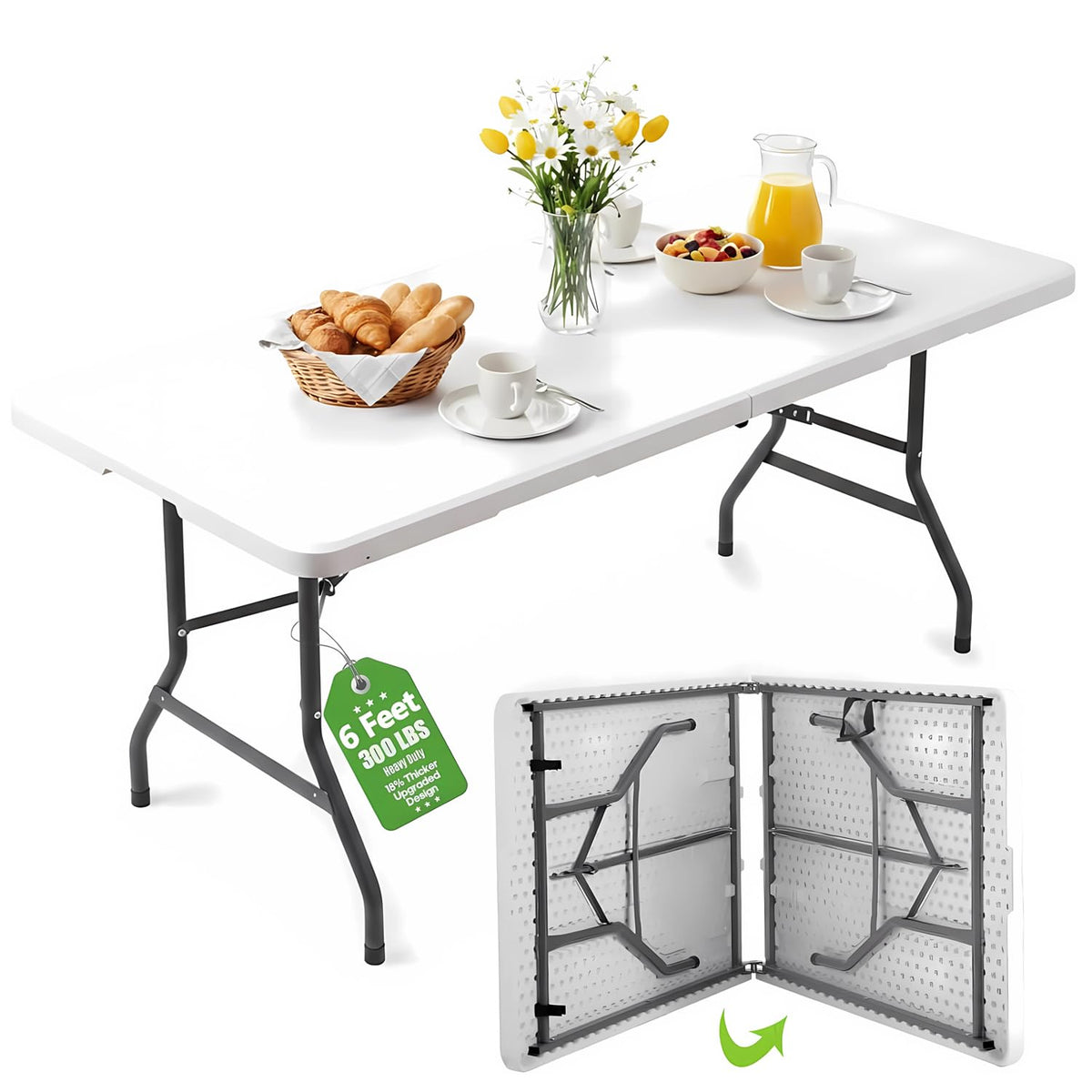 6ft White Folding Table with Carrying Handle Y393