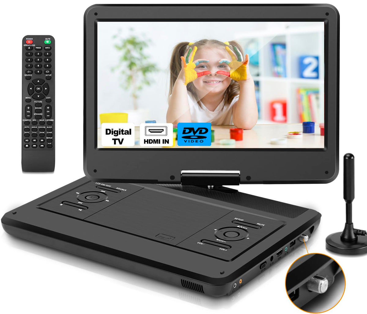 16.5" Portable TV/DVD Player Combo with 14.0" HD Swivel Screen A2136