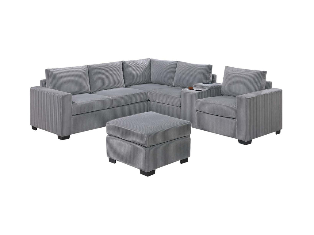 Light Gray 4pc Corduroy Sectional Sofa Set U158569