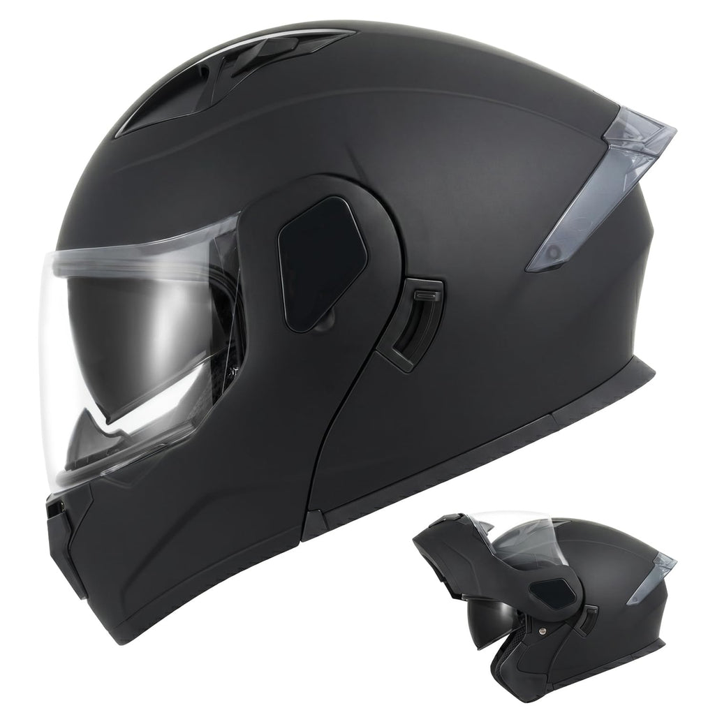 Full Face Flip Up Matte Black Motorcycle Helmet N7639