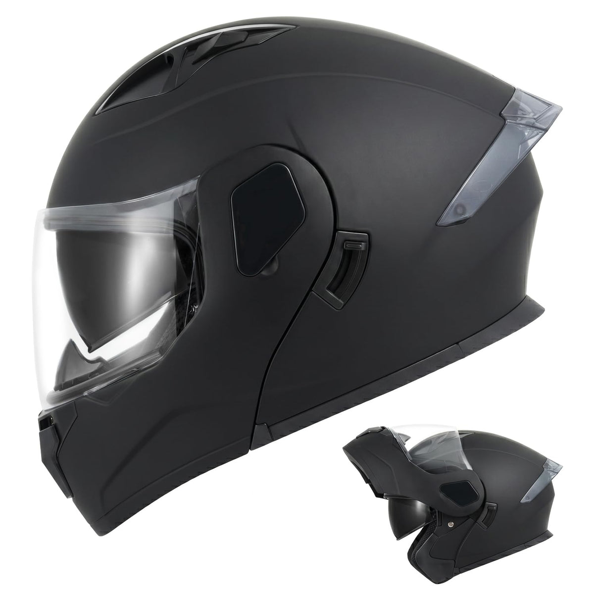 Full Face Flip Up Matte Black Motorcycle Helmet N7639