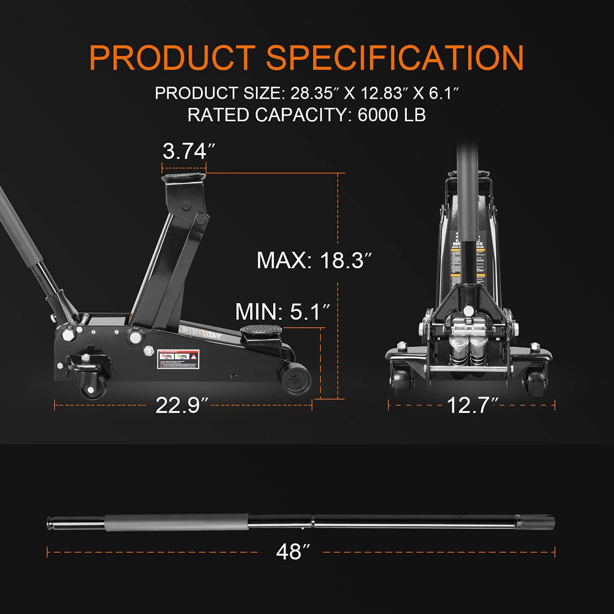 Heavy Duty Hydraulic Steel Service Jack 3 Ton I589495