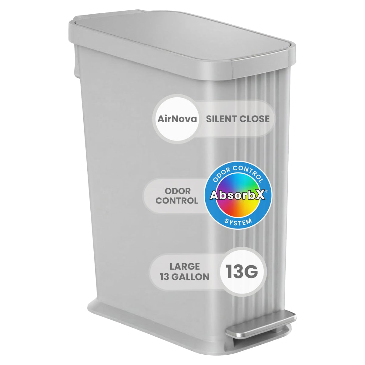 50 L Slim Step Pedal Kitchen Trash Can with Odor Filter A667