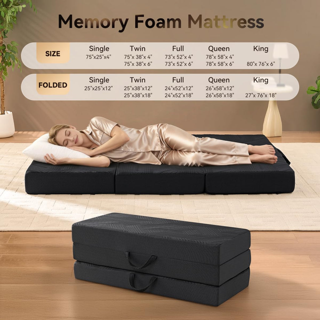 6 Inch Memory Foam Tri-Fold Twin Mattress with Washable Cover F435731