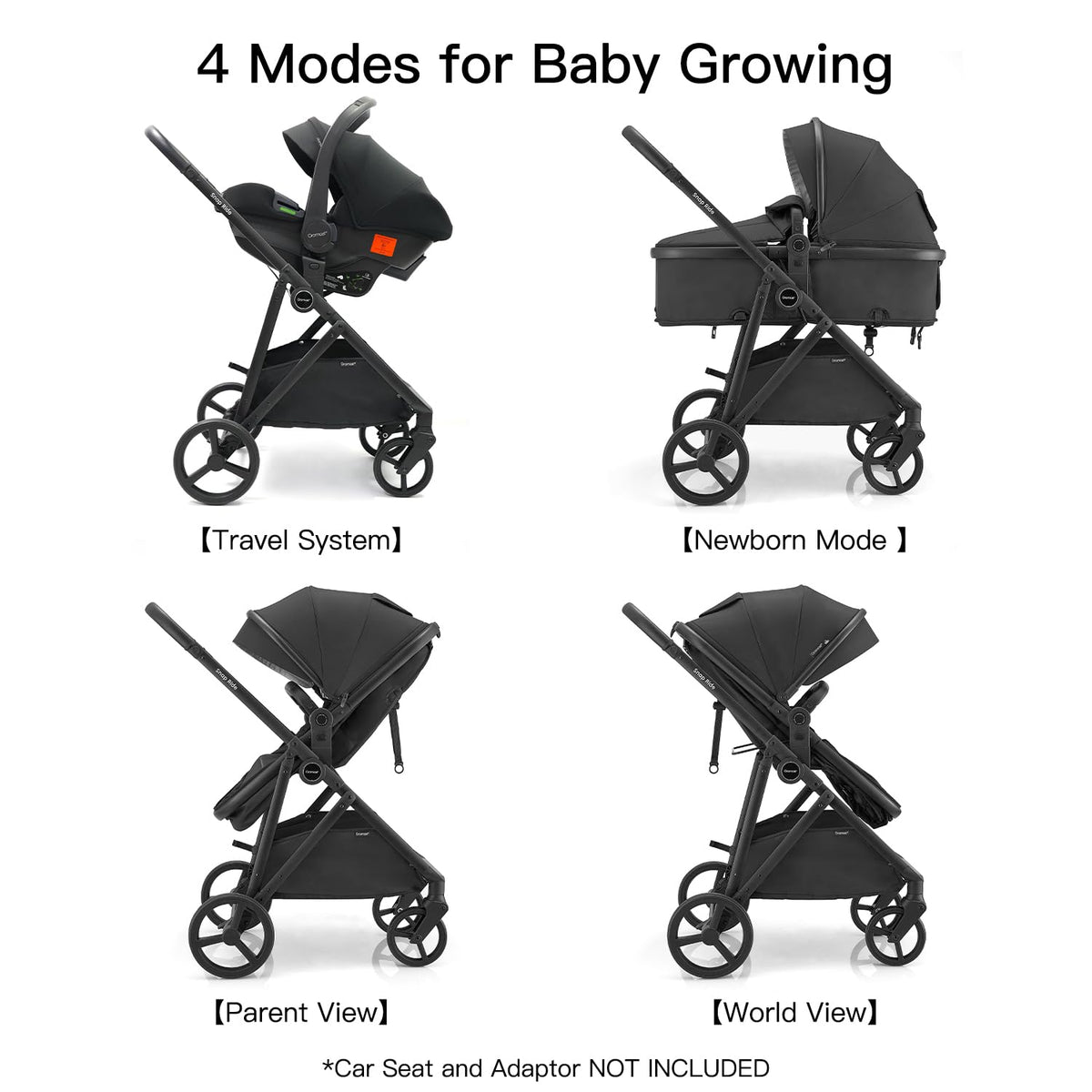 3-in-1 Convertible Baby Stroller with Reversible Seat Black C78592