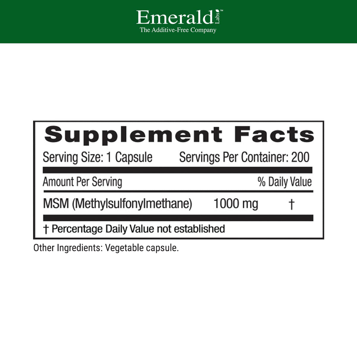 MSM 1000mg 200 Vegetable Capsules T45825