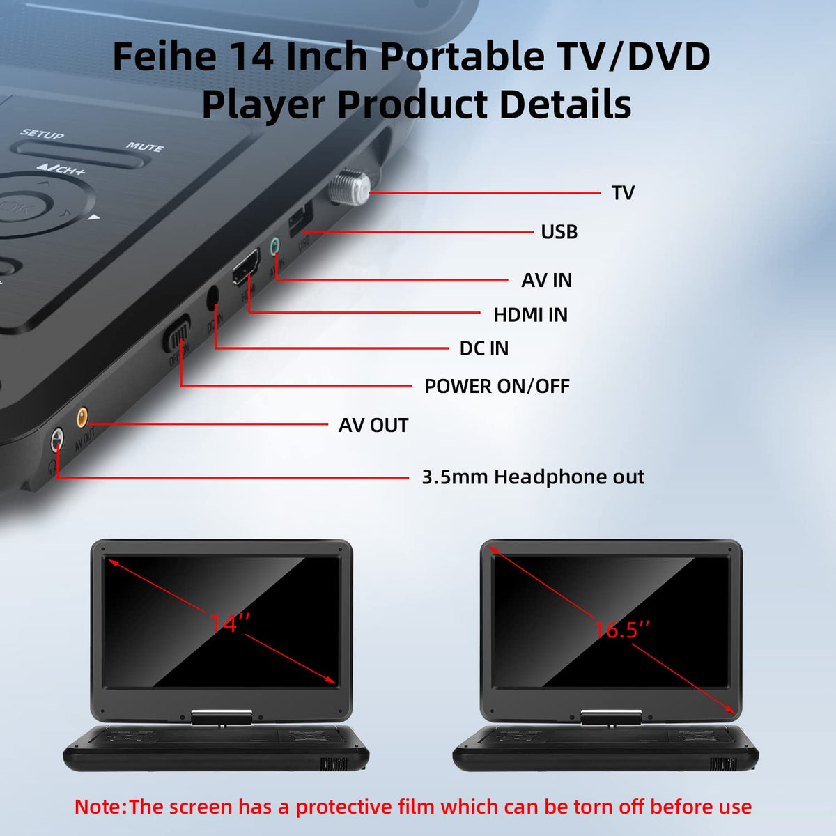 16.5" Portable TV/DVD Player Combo with 14.0" HD Swivel Screen A2136