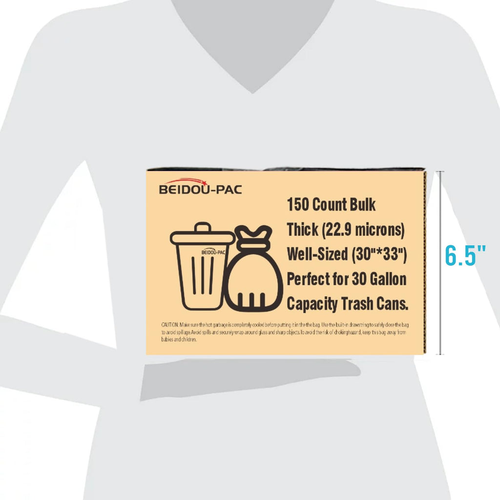 30 Gallon Drawstring Trash Bags, 150 Count Black Heavy Duty P4171