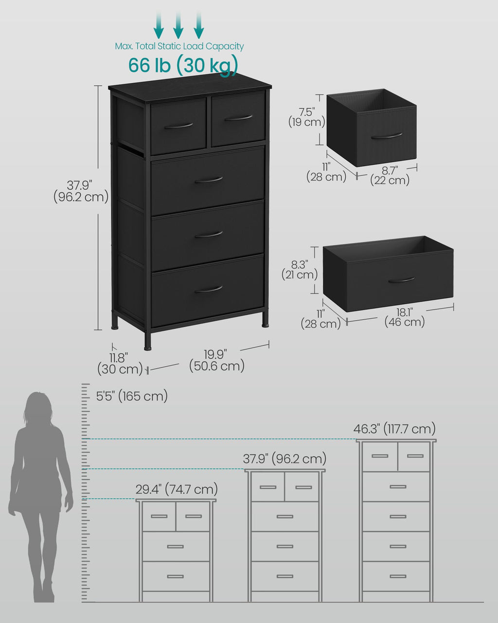 Tall Dresser with 5 Fabric Drawers W6935