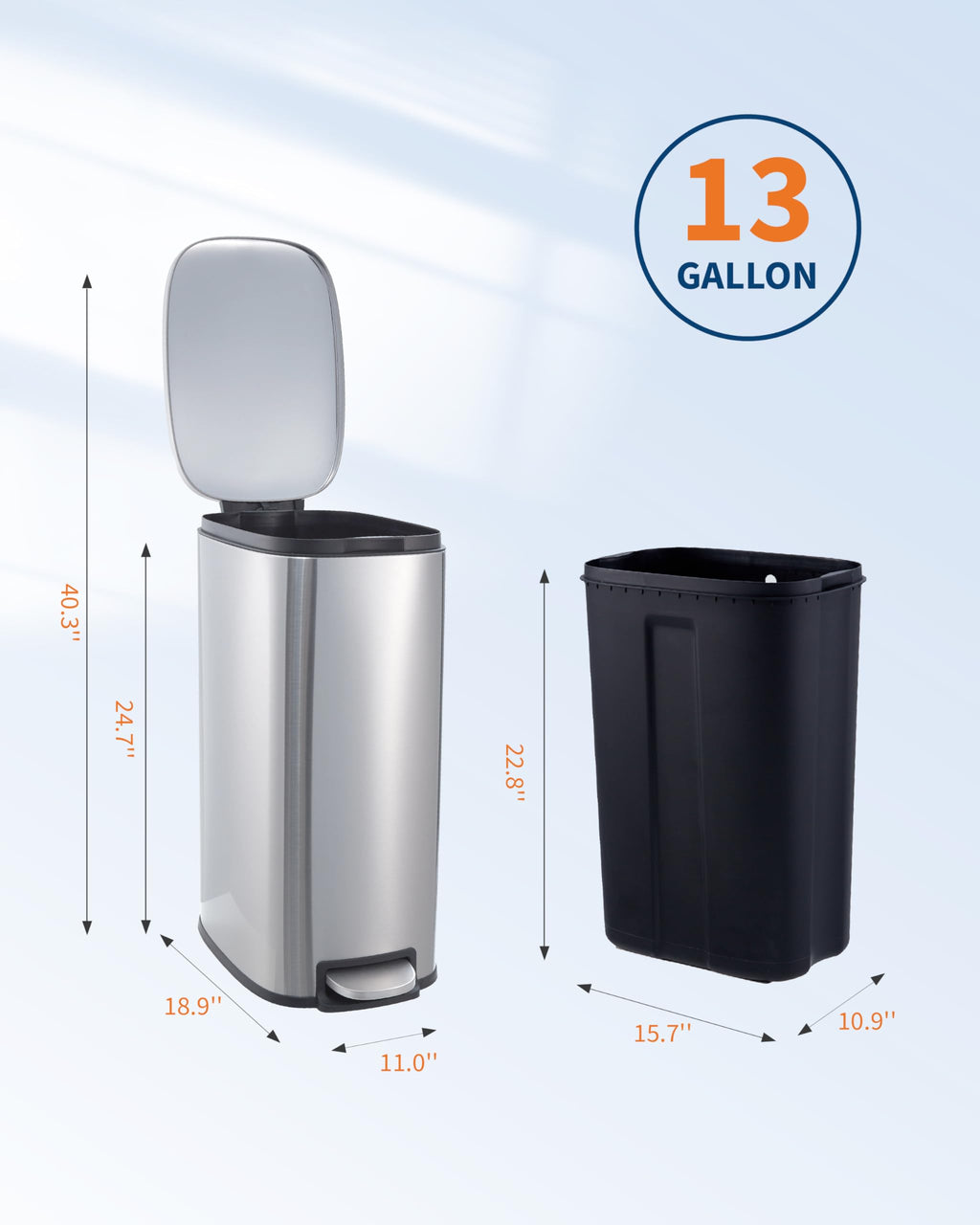 Stainless Steel Vertical Arc Trash Can 50L U2012