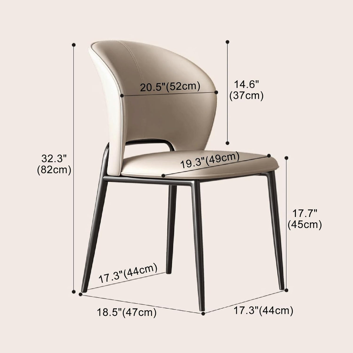 Black Faux Leather Dining Chairs with Metal Legs B1412