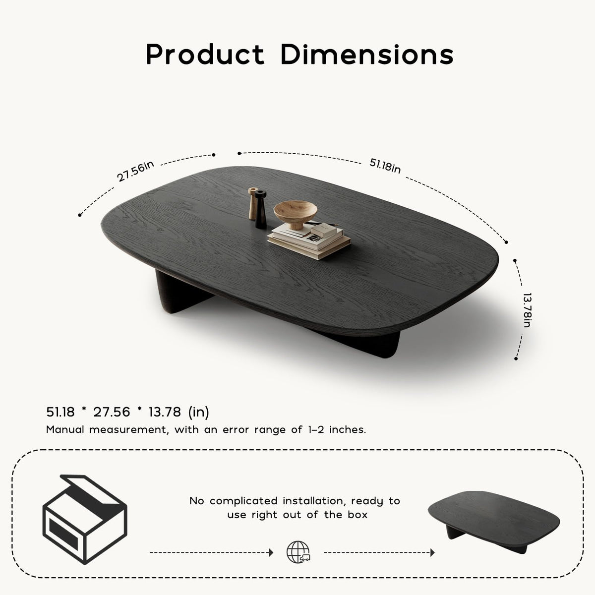 Black Wood Oval Coffee Table with Pedestal Base N484