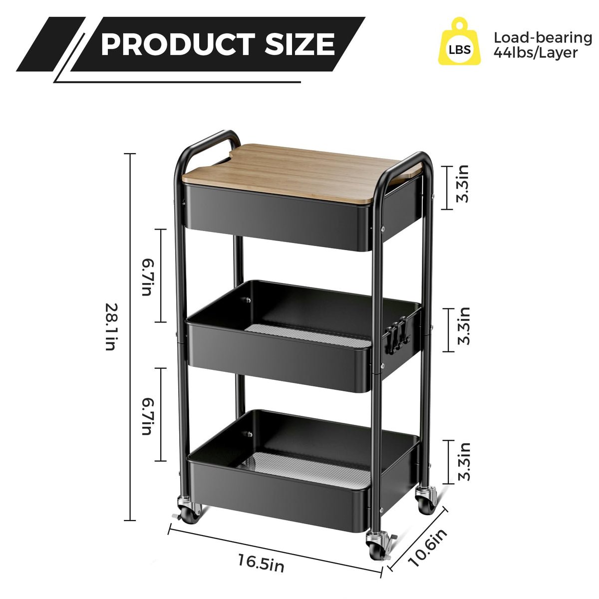 3-Tier Rolling Metal Utility Cart F75134