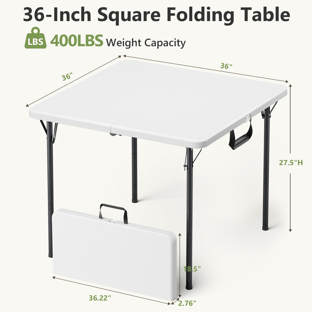 Folding Table, 36 Inch Square Foldable Card Table with Carrying Handle Y195