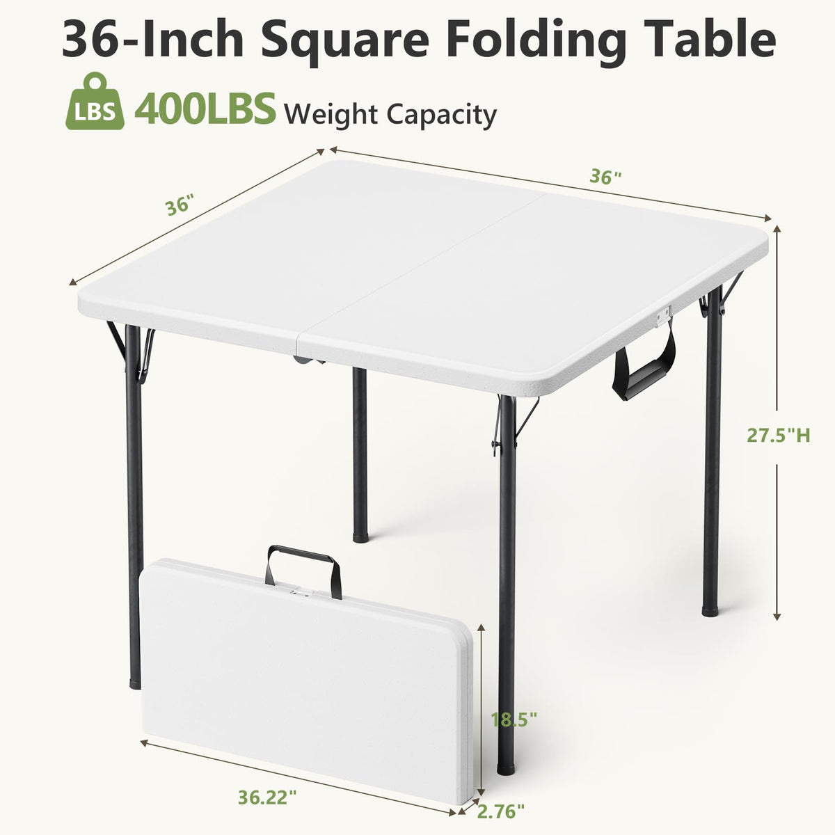Folding Table, 36 Inch Square Foldable Card Table with Carrying Handle Y195