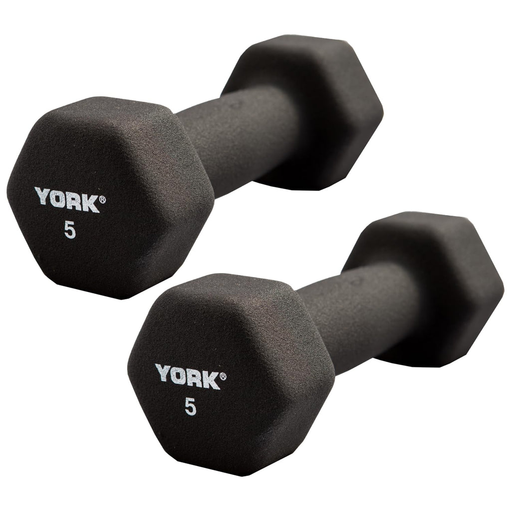 Neoprene Hexagon Dumbbells with Cast Ergo Handle, 5lb Pack of 2 Y43029