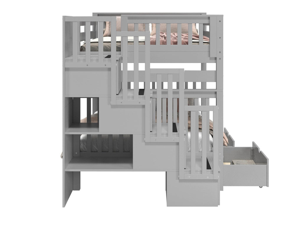 Full Over Full Gray Bunk Beds with Drawers A212477