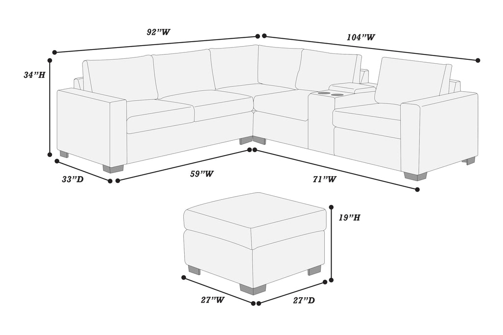 Light Gray 4pc Corduroy Sectional Sofa Set U158569