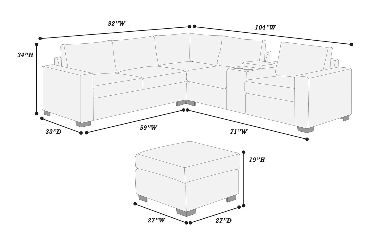 Light Gray 4pc Corduroy Sectional Sofa Set U158569