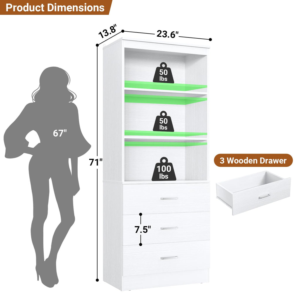 23.6" White Closet Drawers System with 3 Drawers D286705