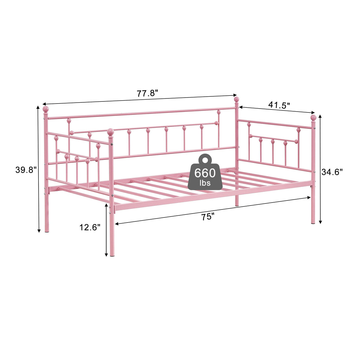 Twin Size Metal Daybed Frame with Headboard P7193