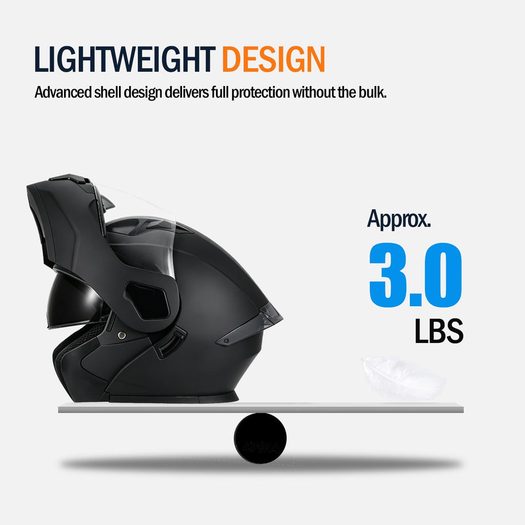 Full Face Flip Up Matte Black Motorcycle Helmet N7639