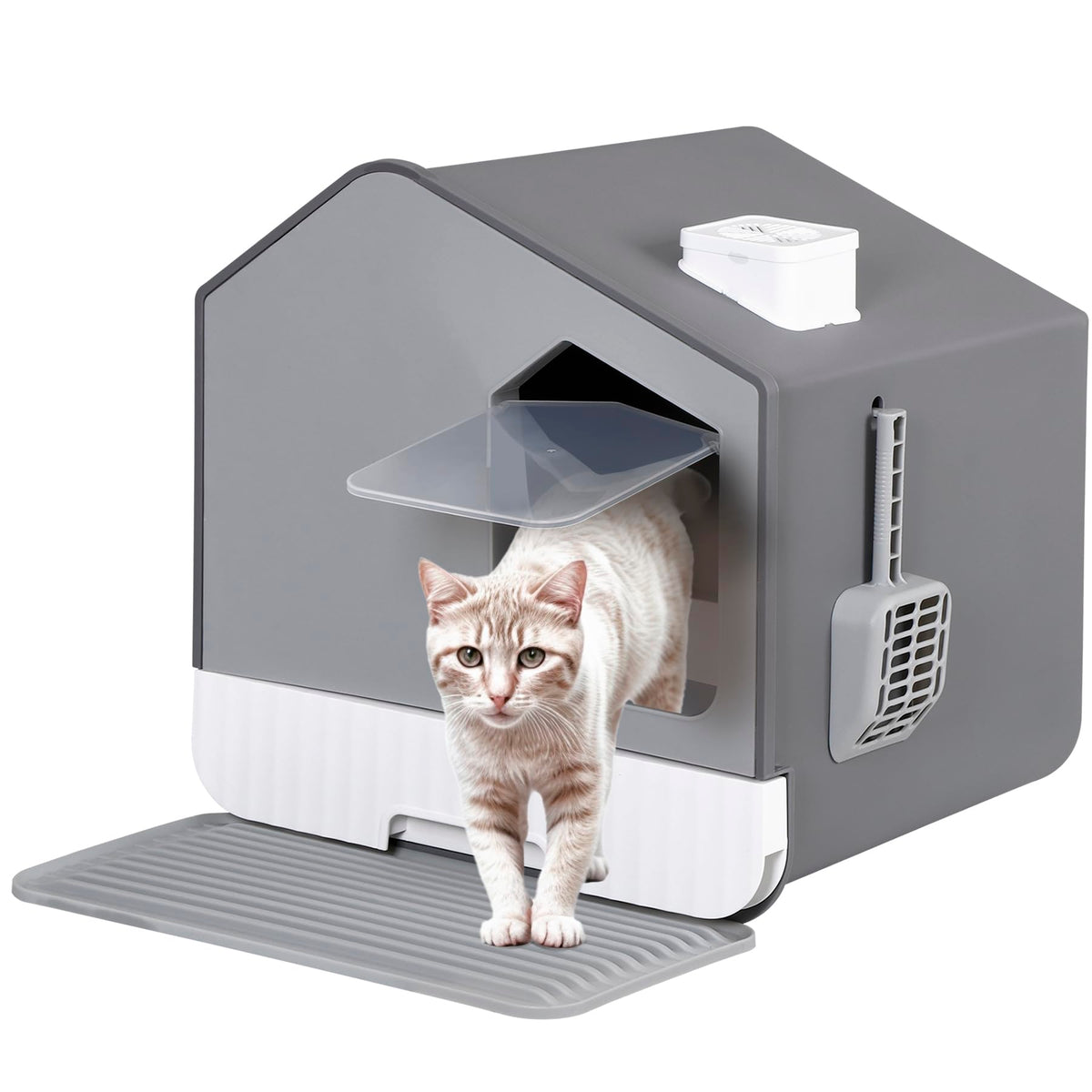 Large Enclosed Hooded Cat Litter Box with Mat & Litter Scoop C147490