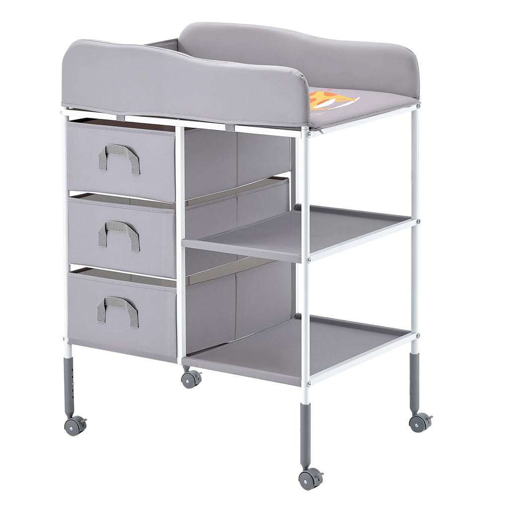 Adjustable Height Baby Changing Table with 3 Fabric Drawers G3429