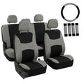 Gray Black Universal Fit Automotive Seat Covers Combo Set with Steering Wheel Cover and Seat Belt Pad I696