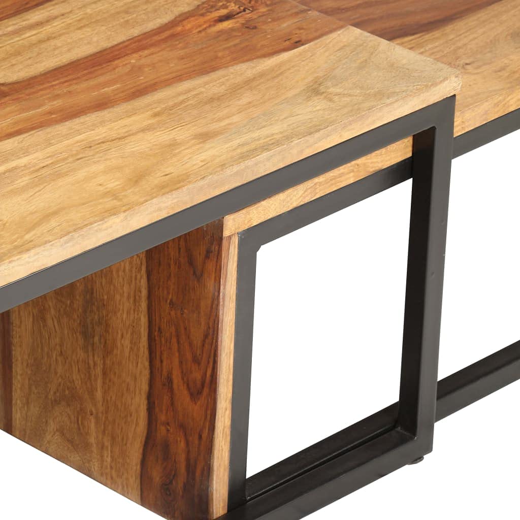 Brown Set of 2 Solid Sheesham Wood Rectangular Nesting Coffee Table Y6602