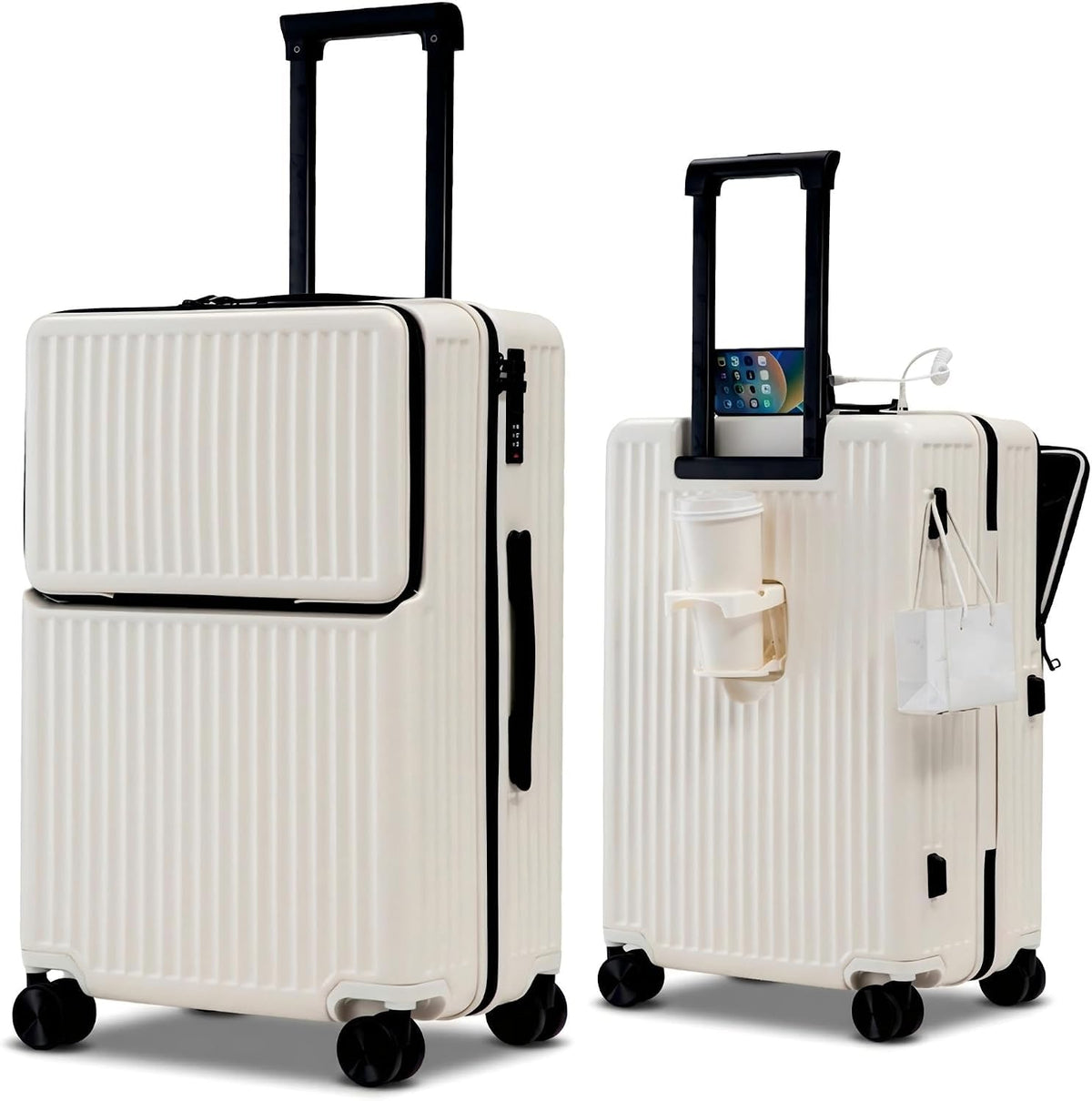 20-Inch Hardside Carry-On Luggage with Front Pocket, Ivory White D753108