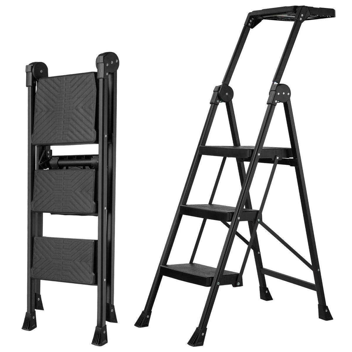 3 Step Steel Stool with Handrail & Tool Tray T6408