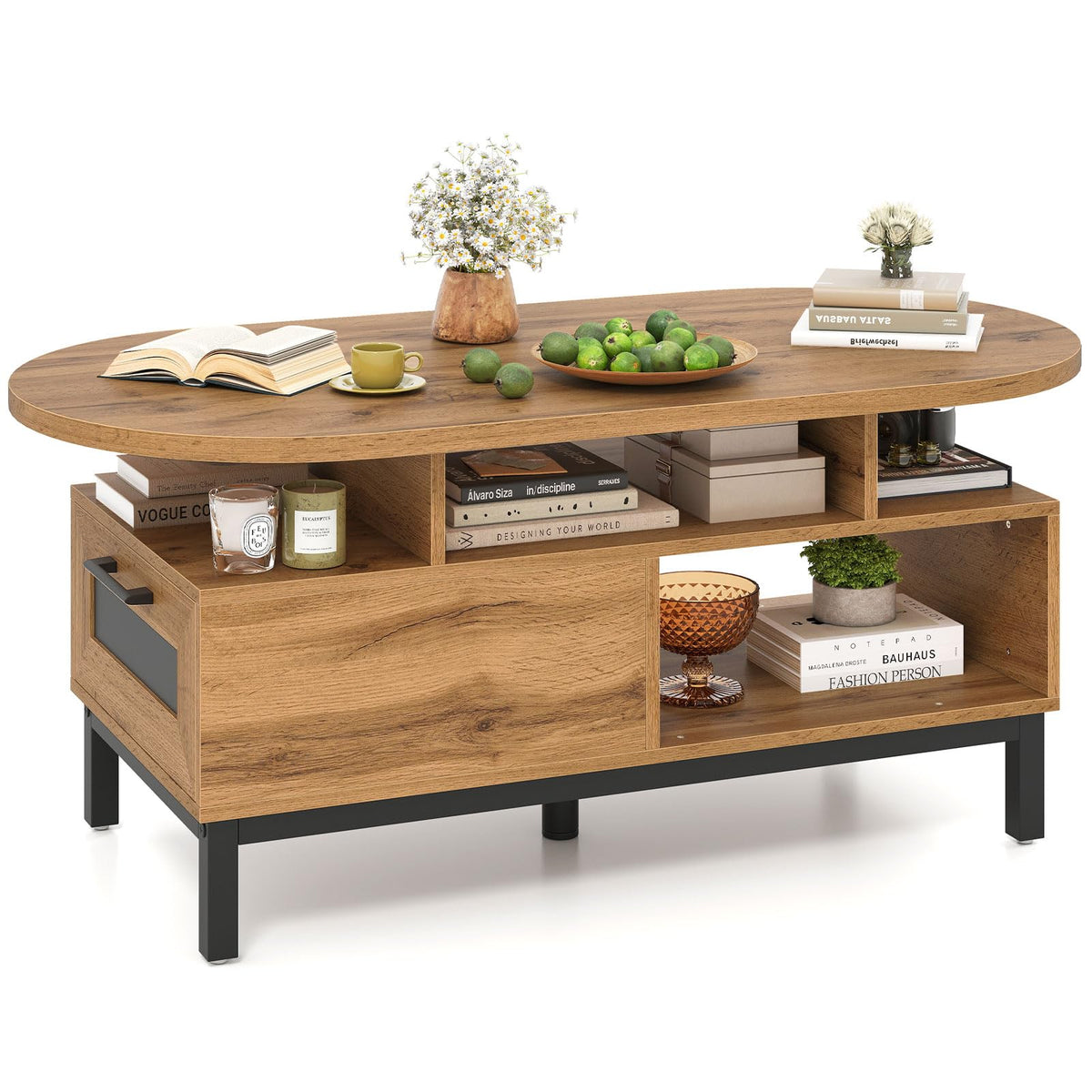 47" Oval Wood Coffee Table with Storage Z149296