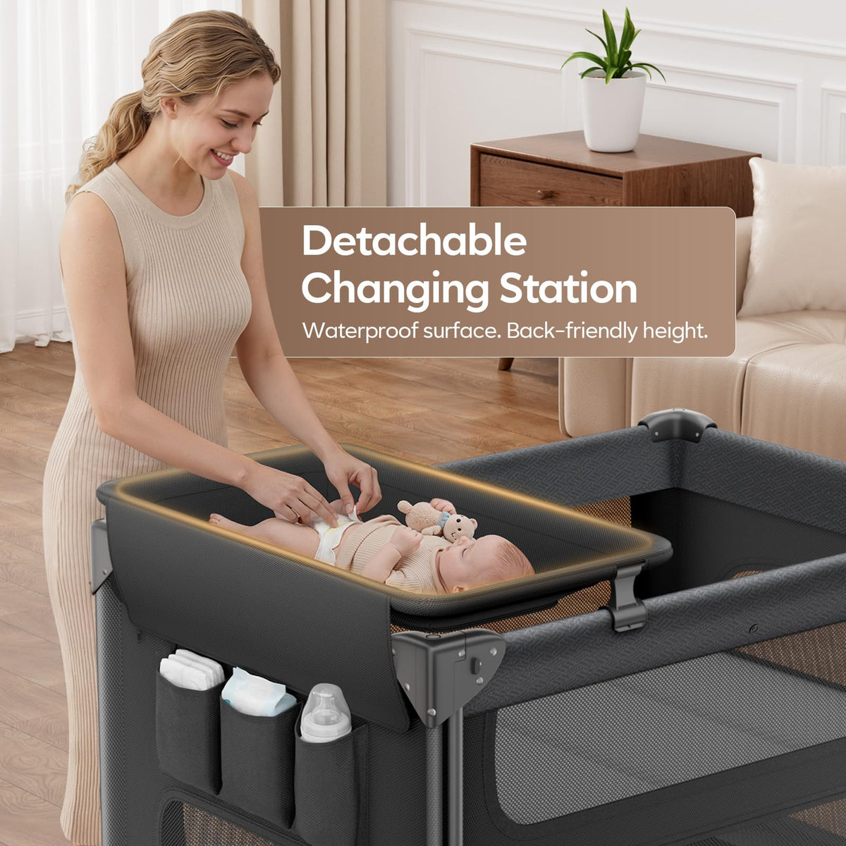 5-in-1 Baby Bassinet Bedside Crib with Changing Table Y9730