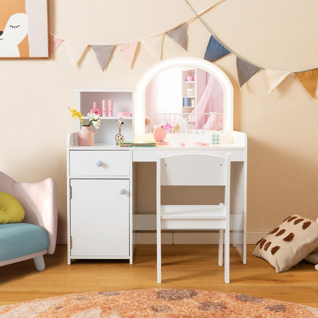 Kids Vanity Table and Chair Set with LED Lighted Mirror J85429