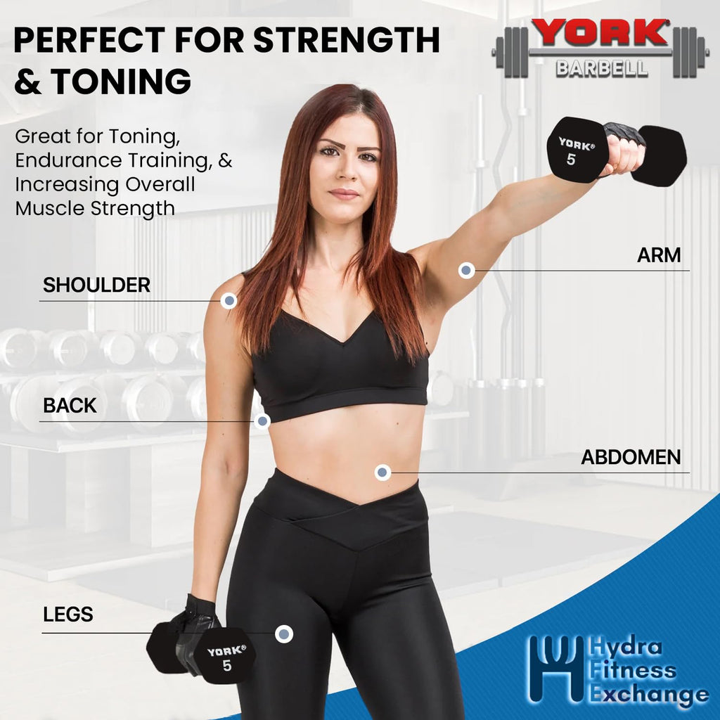 Neoprene Hexagon Dumbbells with Cast Ergo Handle, 5lb Pack of 2 Y43029